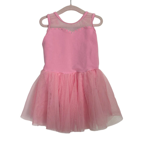 Weissman Pink Leotard Studded Mesh Back Bow Detail with Tutu- Size XS (fits like 2-4T)