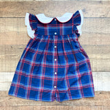 Bella Bliss Navy/Red Plaid with White Collar and Ruffle Sleeves Dress- Size 4 (see notes)