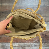 Anthropolgie Monserat De Lucca Paper Straw Metallic Gold Zipper Closure Bag NWT