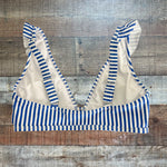 No Brand White/Blue Ruffle Swim Top - Size M