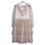 Rachel Parcell Pink Star Print Sheer Sleeve Tulle Tiered Dress- Size XL