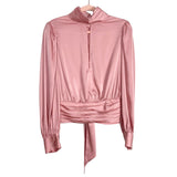 Fashion to Figure Satin Keyhole Front Exposed Button Up Back/Tied Blouse NWT- Size 0 (XL)