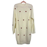 Pink Lily Off White Embroidered Heart Sweater Dress- Size XL