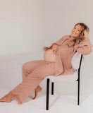 No Brand Pink Shimmer Two Piece Feather Trim Pants Set- Size L (sold as a set)