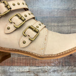 Beast Fashion Cream Distressed Studded Belted Booties- Size 7.5 (see notes)