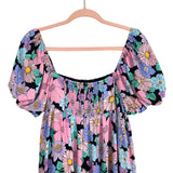 Storia Black Pink Purple and Blue Floral Dress- Size M