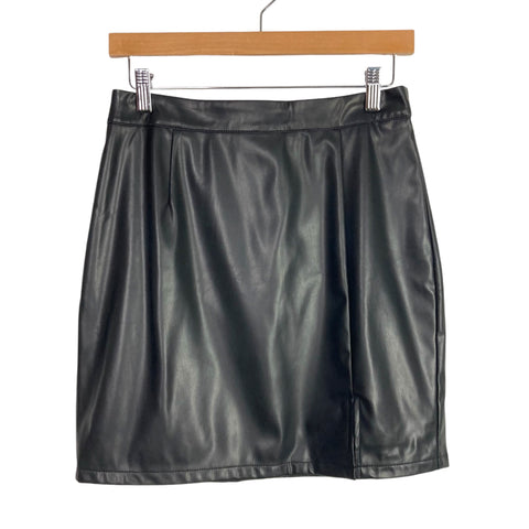 No Brand Black Faux Leather Front Slit Mini Skirt- Size M