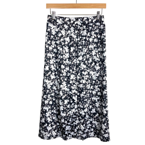 No Brand Black Floral Slit Satin Skirt- Size L