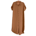 No Brand Camel Gauze with Rounded Hem Side Slits Shirt Dress- Size M