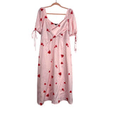 Eloquii Light Pink Satin with Hearts Twist Bodice Puff Sleeve Dress- Size 14 (sold out online)