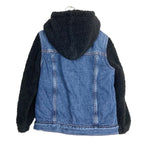 Gap Kids Denim with Black Fleece Sleeves and Hood Fleece Lined Jacket-Size XS