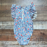 Cecil and Lou Red White and Blue Floral Zipper Back One Piece- Size 3T