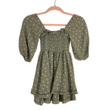 Noralee Dark Sage with Blush Floral Print Smocked Ruffle Dress- Size 8Y