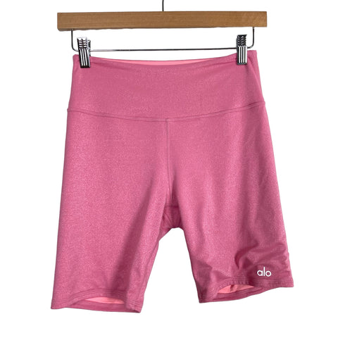 Alo Pink Shimmer Biker Shorts- Size S