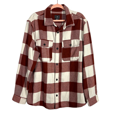 H&M Brick Red/White Plaid Shirt- Size Men's XL