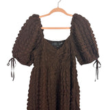Endless Rose Deep Brown Textured Puff Sleeve Dress - Size S