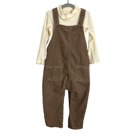 H&M Tan Curdory Overalls + Cream Onesie Outfit - Size US 18M