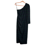 Antonio Melani Born on Fifth Green Black and Navy Plaid One Shoulder Side Slit Dress NWT- Size 4