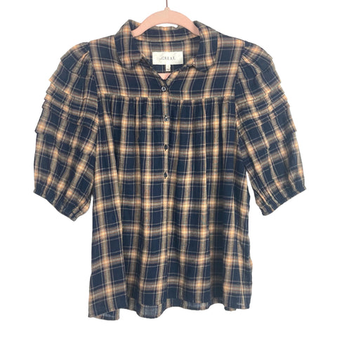 The GREAT. Plaid Button Front Top- Size 0