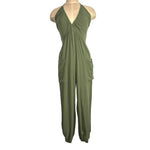 Cupshe Olive Gauze Tie Neck Halter Jumpsuit- Size S