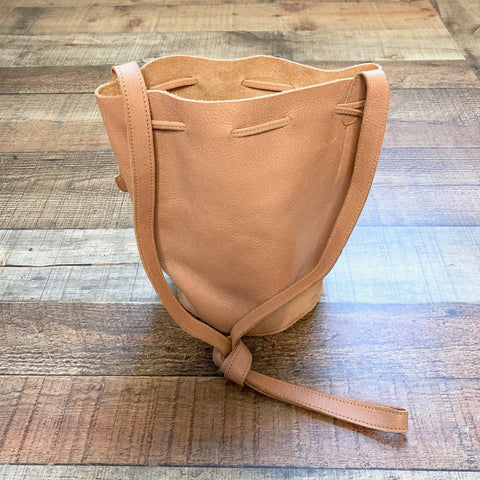 Baggu Tan Milled Leather Drawstring Bucket Bag (see notes)