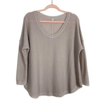 No Brand Mocha Textured Knit V-Neck Top- Size S