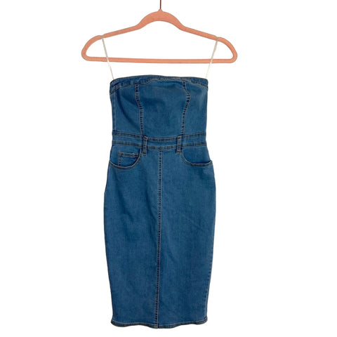 MESHKI Strapless Denim Dress- Size XS – The Saved Collection MESHKI Strapless Denim Dress- Size XS – The Saved Collection