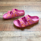 Scoop Double Strap Pink and Orange Slide Sandals- Size 7