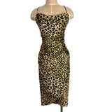 Moon River Leopard Print Front Slit Back Lace Up Slip Dress- Size M