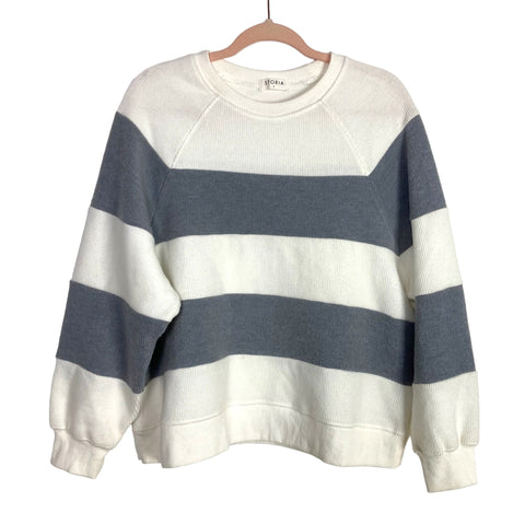 STORIA White and Grey Striped Sweatshirt- Size S