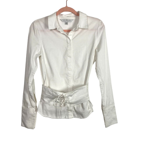 Forever New Off White Belted Hidden Button Up Top- Size 4 (see notes)