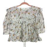 Tularosa White Floral Eyelet Ruffle Drawstring Waist Top- Size S