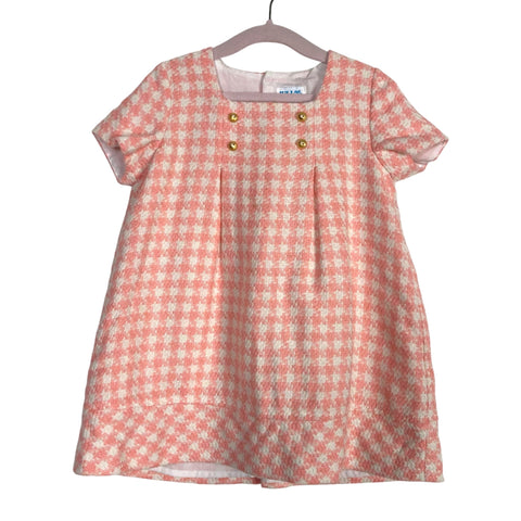 Luli & Me Pink Houndstooth Wool Blend with Gold Button Detail Dress- Size 24M (see notes)