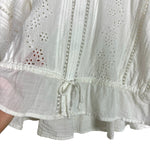 Free People White Eyelet Hidden Snap Front Drawstring Waist Top- Size S