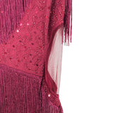 Babeyond Dark Red Beaded with Sequins Embroidery Multi-Layered Tassel Dress- Size S