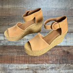 Marc Fisher Tan Alida Leather Espadrille Wedge Sandals- Size 9.5 (see notes)
