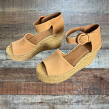 Marc Fisher Tan Alida Leather Espadrille Wedge Sandals- Size 9.5 (see notes)