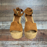 Marc Fisher Alida Brown Suede Leather Espadrille Wedge Sandals- Size 9.5