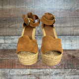 Marc Fisher Alida Brown Suede Leather Espadrille Wedge Sandals- Size 9.5