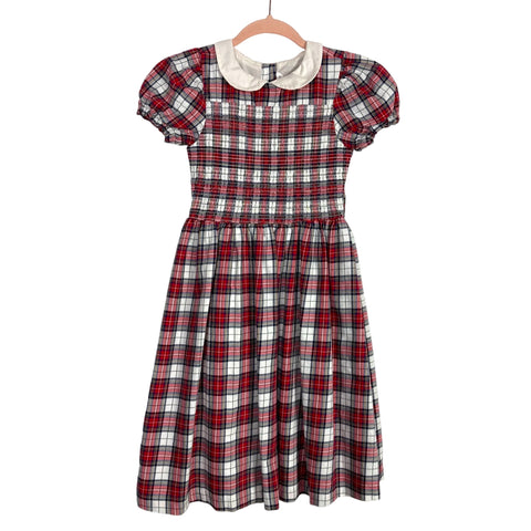 Janie and Jack Red/Black/Yellow Plaid with White Collar Smocked Dress- Size 10