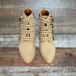 Beast Fashion Cream Distressed Studded Belted Booties- Size 7.5 (see notes)