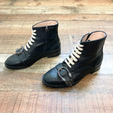 Authentic Pre-Owned Gucci Black Leather Buckled Lace Up Boots- Size 36