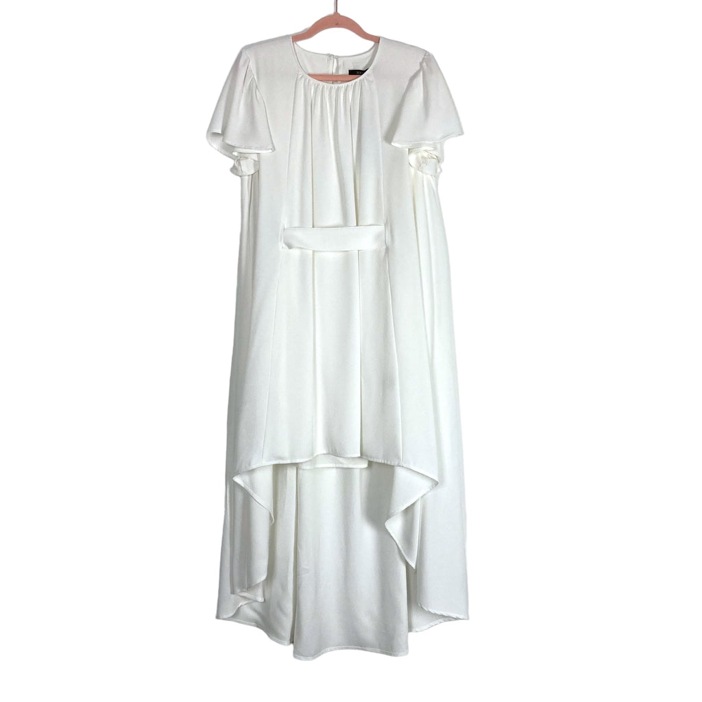 Toccin White Textured Knit Flutter Sleeves Hi-Lo Scarf Maxi Dress NWT- The Saved Collection Toccin White Textured Knit Flutter Sleeves Hi-Lo Scarf Maxi Dress NWT- The Saved Collection