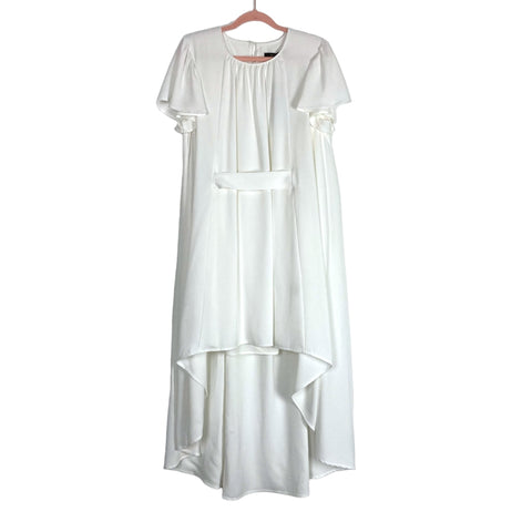 Toccin White Textured Knit Flutter Sleeves Hi-Lo Scarf Maxi Dress NWT- Size L