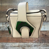 GANNI Cream with Green Marble Buckle Leather Micro Crossbody (see notes)