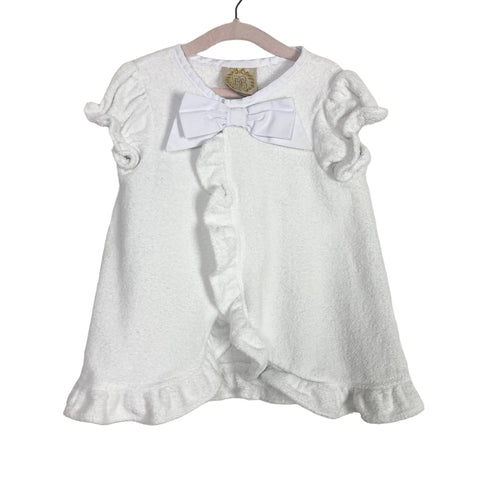 The Beaufort Bonnet Company White Terry Cloth with Bow Ruffle Cover Up- Size 2T