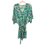 Cupshe Green/Pink Patterned with Snap Front and Tie Belt Romper- Size S