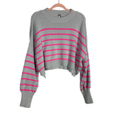 Free People Grey Pink Striped Mock Neck Cropped Sweater- Size L