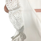 No Brand White Ribbed V-Neck with Eyelet Lace Ruffle Sleeves Top- Size S (see notes)