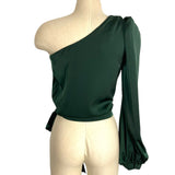 Lovers and Friends Green Satin One Shoulder Tie Blouse- Size S